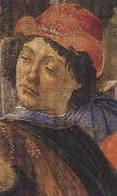 Sandro Botticelli Personage wearing a green mantle third in the group on the left oil on canvas